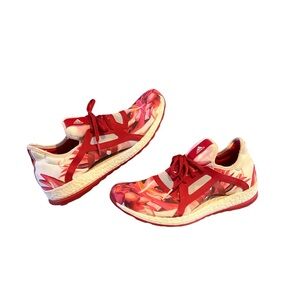 ADIDAS Pure Boost X Power Red Pink White Floral Women Sneakers AQ6694-  SZ 11